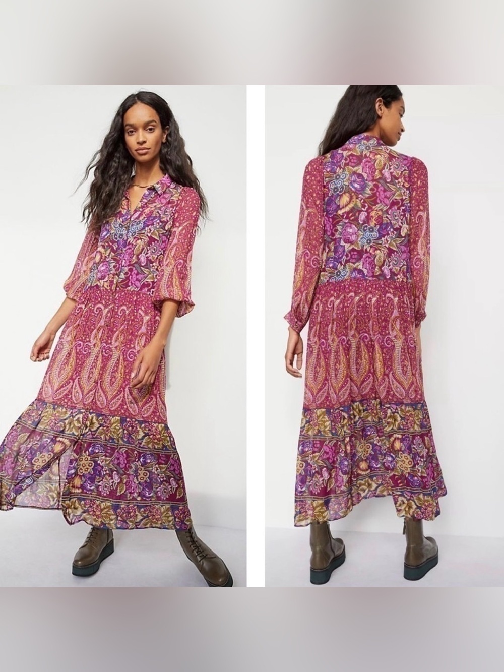 Anthropologie Floral Long Sleeve Maxi Dress